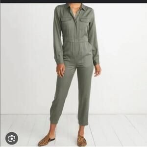 Marine Layer Frida Long Sleeve Tencel One Piece Jumpsuit Green Small